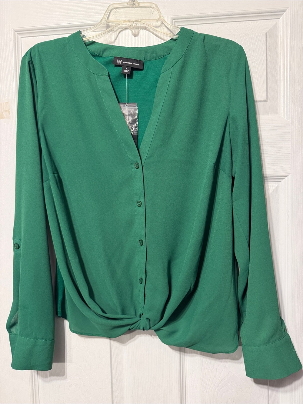 INC International Concepts Emerald Green Knot-Front Blouse